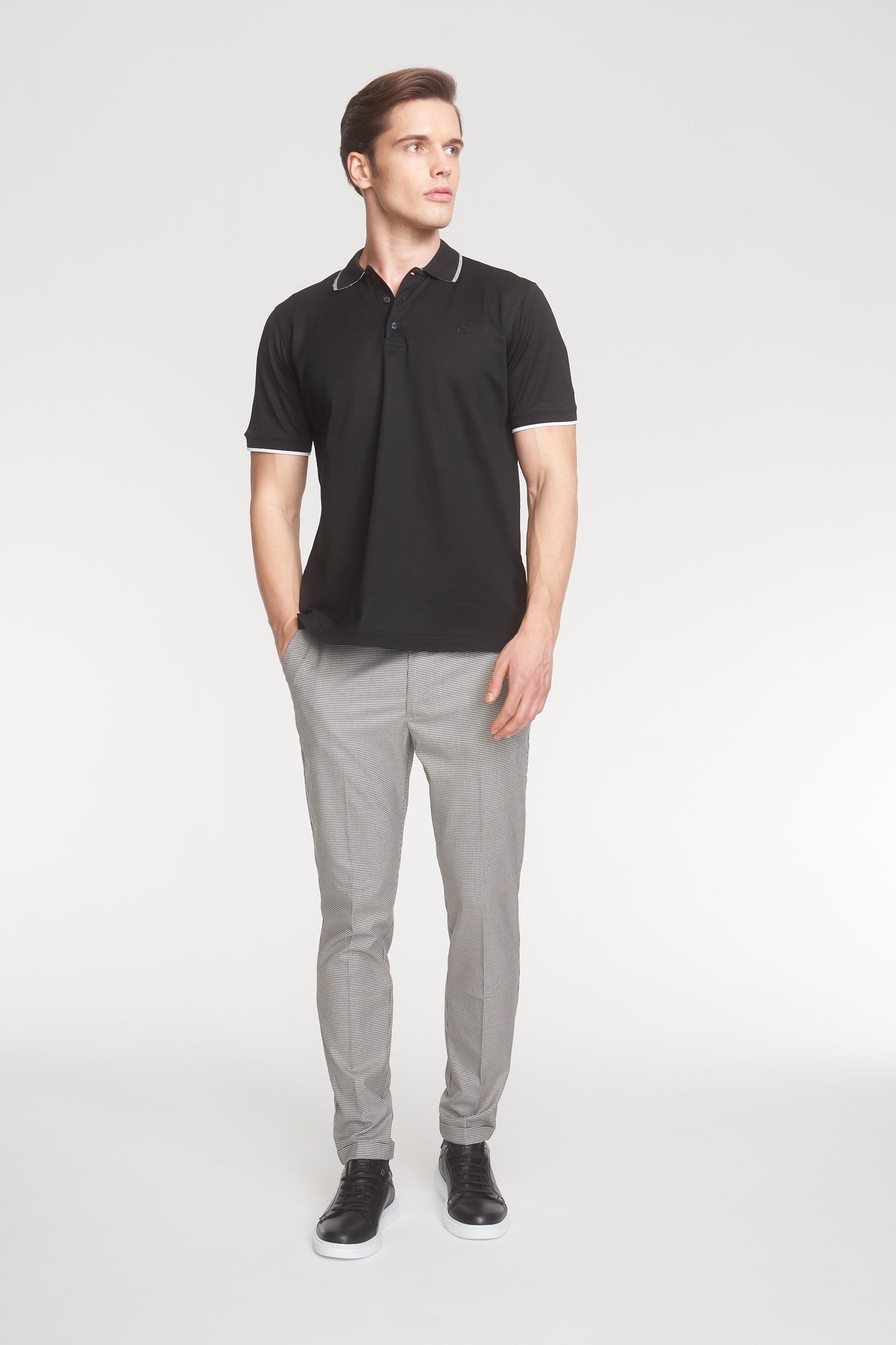 Grey - Black Checkered Slim Fit Trousers